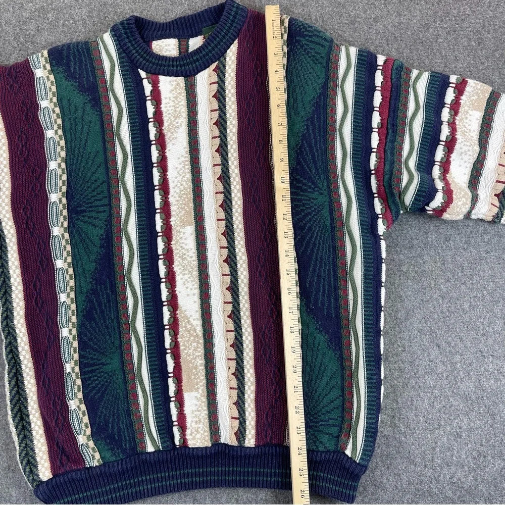 Vtg Cotton Traders 3D Knit Sweater Mens Medium Chunky Cable Coogi Style Cosby